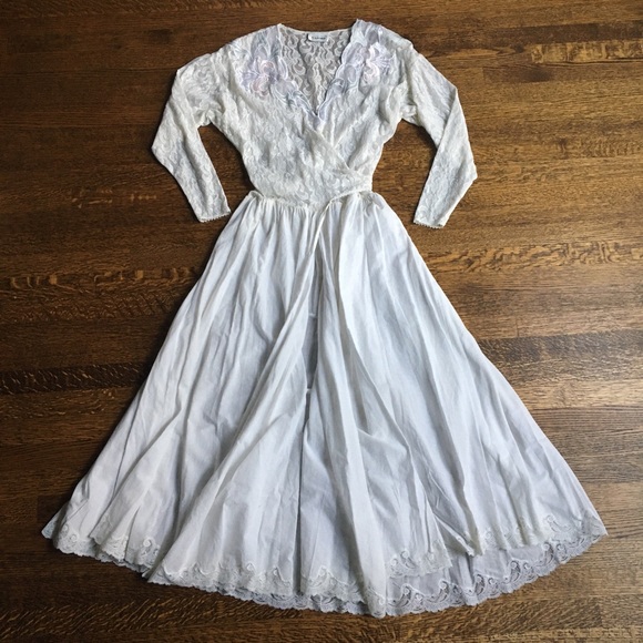 Vintage Other - Dramatic 1980s Peignoir, Full Length, Lace Tie Front, Flora Nikrooz